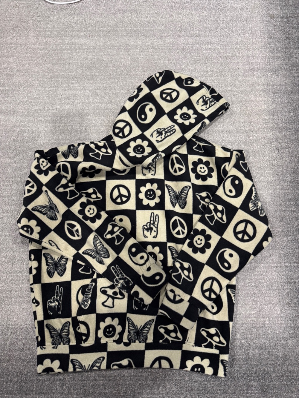 PacSun Black & Cream Graphic Checkerboard Hoodie